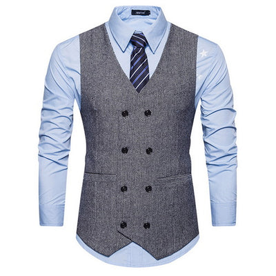Seenimoe Mens Stripe Formal Blazer Vests Double Breasted V-neck Fashion EU Size S-XXL Male England Style Casual Vests