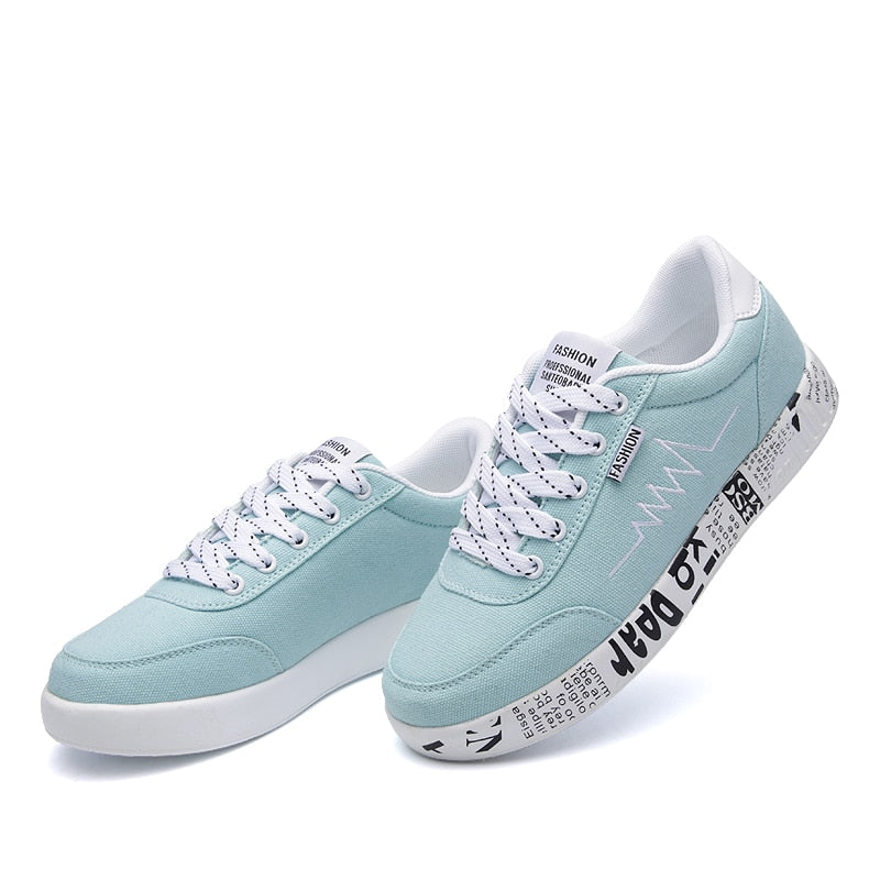 HZXINLIVE 2018 Fashion Women Vulcanized Shoes Sneakers Ladies Lace-up Casual Shoes Breathable Walking Canvas Shoes Graffiti Flat