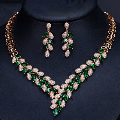 CWWZircons Gorgeous Cubic Zirconia Stone Dubai Necklace Earrings Gold Jewelry Sets For Women Wedding Party Accessories T288
