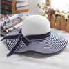 Hot Sale Fashion Hepburn Wind Black White Striped Bowknot Summer Sun Hat Beautiful Women Straw Beach Hat Large Brimmed Hat