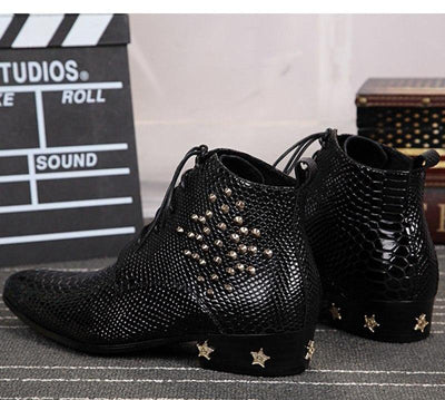 Batzuzhi Top Fashion Man's Ankle Boots with stars and Rivets Men Dress Boots Black Leather Business Botas Short for Party Party