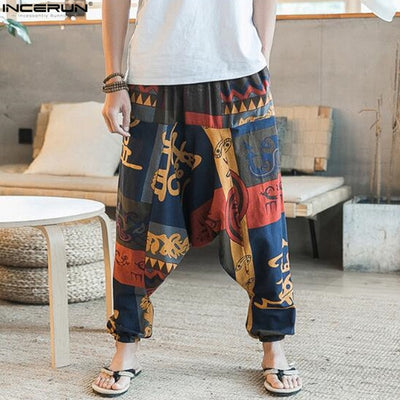 New Hip Hop Aladdin Hmong Baggy Cotton Linen Harem Pants Men Women Plus Size Wide Leg Trousers New Boho Casual Pants Cross-pants