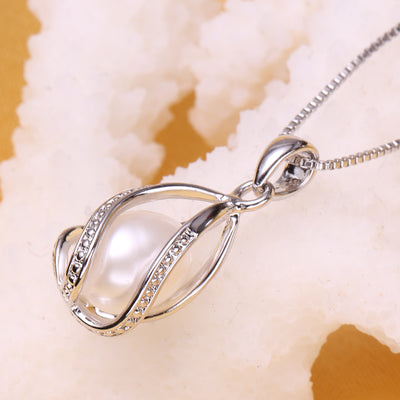 FENASY Pearl Jewelry,natural Pearl Pendant cage Necklace Party fashion style Freshwater Pearl Silver Necklace Pendant,gift box