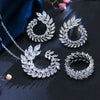 CWWZircons 4 Pcs Leaf Shape New Fashion CZ Necklace Earring Bracelet and Ring Sets Famous Brand Jewelry Womens Accessories T011