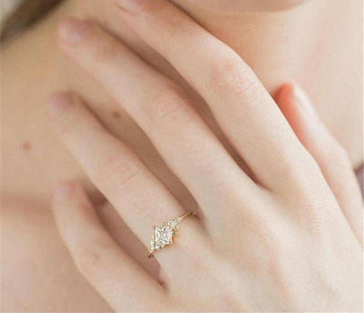 Bamos Princess Cut Zircon Engagement Ring Vintage Gold Color Promise Wedding Rings For Women Simple Summer Jewelry Best Gift