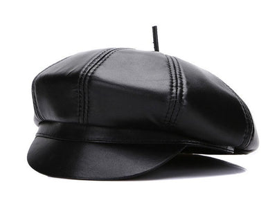 [AETRENDS] 2017 New Winter 100% Leather Beret Hats for Women or Men S/M/L Size Genuine Leather Berets Octagonal Hats Z-5487