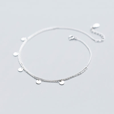 Simple Design Two Layers Polish Round Charm 925 Sterling Silver Anklet For Women Foot Chain Ankle Bracelets Summer Jewelry