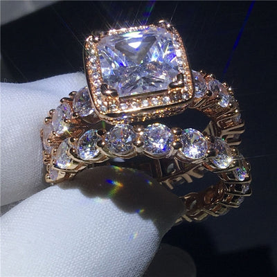 choucong 2018 Vintage ring 5A zircon Cz Rose Gold Filled 925 silver Engagement Wedding Band Rings set For Women Bridal bijoux