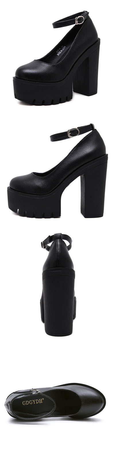 2019 new spring autumn casual high-heeled shoes ruslana korshunova thick heels platform pumps Black White Size 42