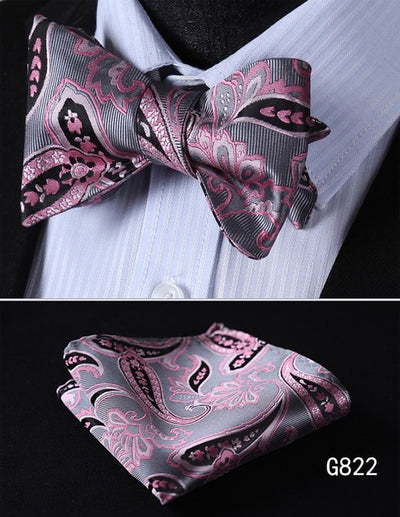 Men Fashion Designer Woven Party Wedding Business Self BowTie Plaid Paisley  Bow Tie handkerchief set #G8