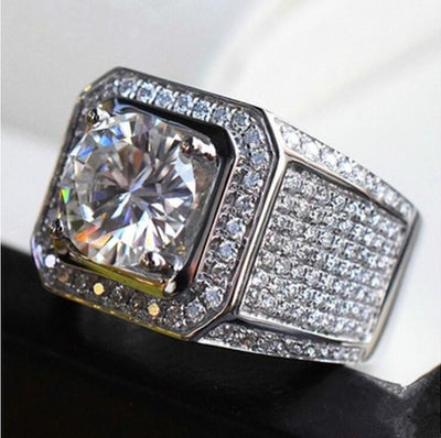 Luxury Jewelry Hot Top Selling Handmade 925 Sterling Silver Round Cut 5A Clear White CZ Wedding Pave Party Men Ring Size 8-13