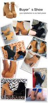 Gdgydh Fashion Spring Autumn Platform Ankle Boots Women Lace Up Thick Heel Platform Boots Ladies Worker Boots Black Big Size 42