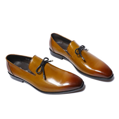 2019 Spring New Design Genuine Leather Men Dress Shoes Slip On Wedding Party Man Yellow Formal Loafers With Bow Tie