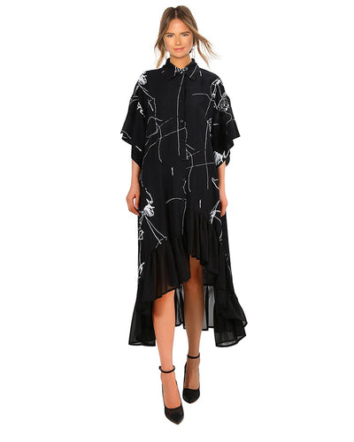 2018 Women Summer Black Casual Asymmetrical Shirt Dress Printed Half Sleeve Ladies Party Club Wear Dresses Style Robe Femme 3751