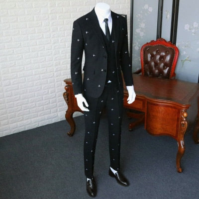 Anti-wrinkle Suit Blazer Slim Fit / Man Pure Black Embroidery Suit Jacket / Men Wedding Dresses Three Pieces Suit 365wt19