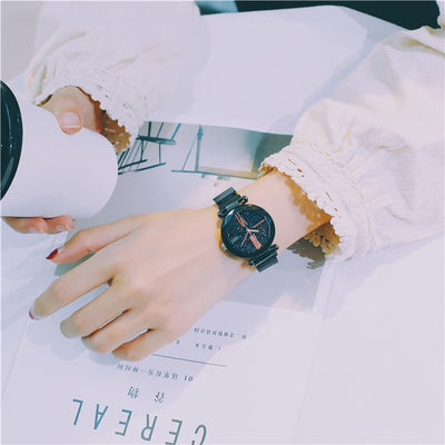 Luxury Rose Gold Women Watches Minimalism Starry sky Magnet Buckle Fashion Casual Female Wristwatch Waterproof Roman Numeral