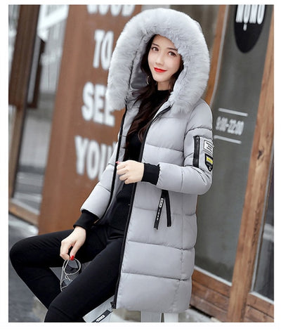 Women's Winter Jacket Long Cotton Padded Parkas Ladies Fur Collar Plus Size Cotton Jacket Thick Female Winter Clothes  CH419