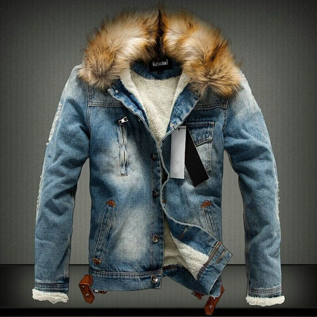 chicmaxonline Brand Men's Denim Jacket 2018 New Autumn Winter Warm Thick Denim Jackets Men's Denim Coat Outerwear Mens Clothing
