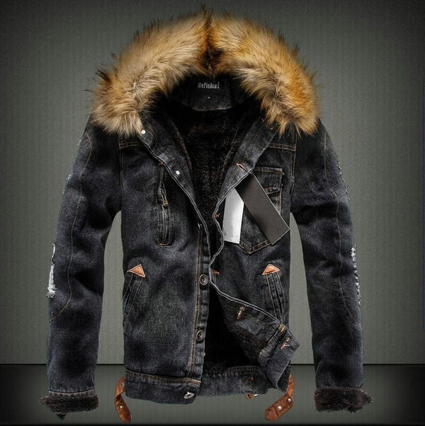 chicmaxonline Brand Men's Denim Jacket 2018 New Autumn Winter Warm Thi