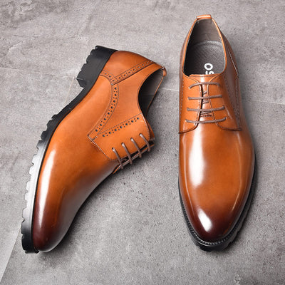 OSCO Men Genuine Leather Shoes Autumn Winter Business Dress Formal Wedding Shoes Male Breathable Pointy Luxury Office Shoes