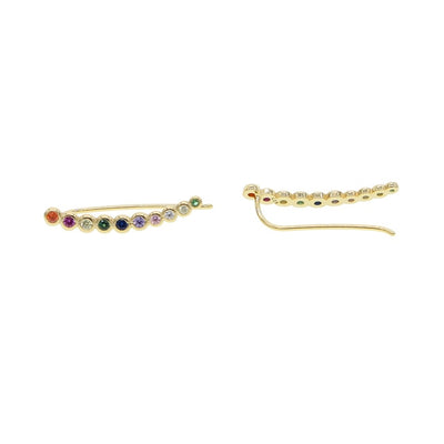 fine 925 sterling silver dainty earring minimal delicate design Gold color colorful rainbow cz women multi piercing earrings