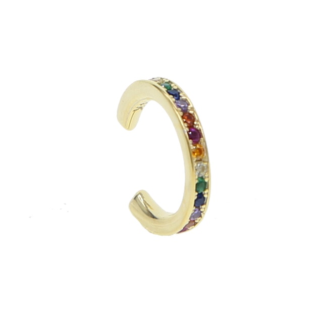 fine 925 sterling silver dainty earring minimal delicate design Gold color colorful rainbow cz women multi piercing earrings