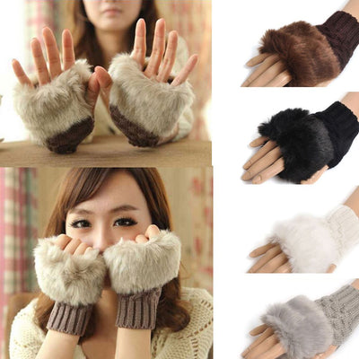 Women Gloves Stylish Hand Warm Winter fingerless Mitten Ladies Faux Woolen Crochet Knitted Wrist Warmer Glove Hot Sale