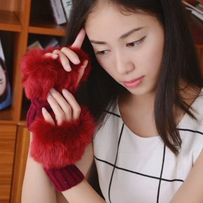 Women Gloves Stylish Hand Warm Winter fingerless Mitten Ladies Faux Woolen Crochet Knitted Wrist Warmer Glove Hot Sale