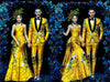 PYJTRL Mens Gold Yellow 4 Pieces Set Quality Red-crowned Crane Pattern Brocade Jacquard Suits Wedding Groom Tuxedo Stage Costume
