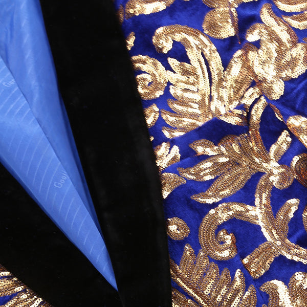 Mens Plus Size 5XL Fashion Shawl Lapel Floral Sequins Royal Blue Velve ...
