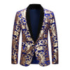 Mens Plus Size 5XL Fashion Shawl Lapel Floral Sequins Royal Blue Velvet Slim Fit Blazer Stage Singer Wedding Suit Jacket