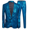 Mens Stylish Shiny Blue Rose Print 2 Pieces Set Latest Coat Pant Designs Men Suits For Weddingslim Fit Singers Clothing