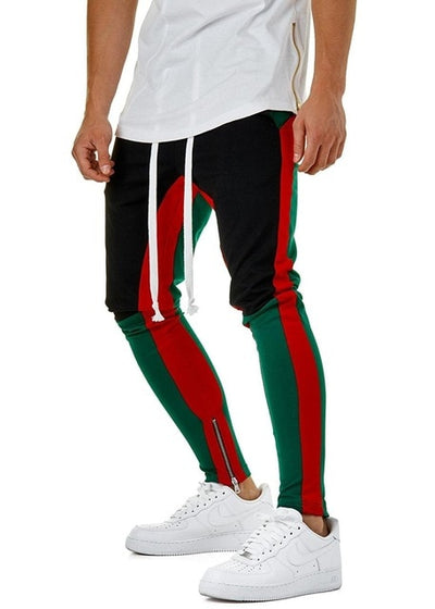 men patchwork pants zipper pencil pants casual trousers men joggers sweatpants elastic waist cotton male trousers hip hop pants