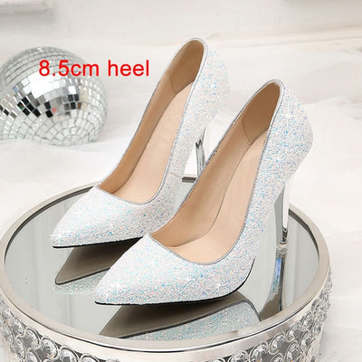 women pumps High thin heel bling Bridal wedding shoes classic