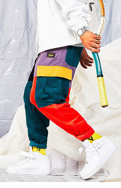 Hip Hip Pants Vintage Color Block Patchwork Corduroy Cargo Harem Pant Streetwear Harajuku Jogger Sweatpant Cotton Trousers 2018