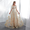 Dresses Walk Beside You Lace 3/4 Sleeves A-line Champagne Belt Empire Waist Long Evening Gowns