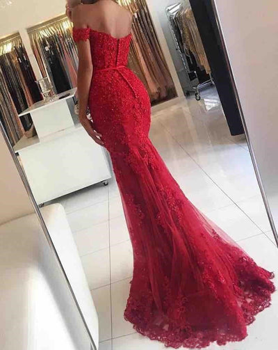 AE0910 New Formal Red Lace Evening Dresses Sweetheart Sexy Wear Mermaid Elegant Prom Party Special Occasion Dress Gowns