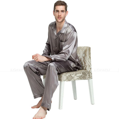 Mens Silk  Satin  Pajamas Set   Pyjamas  Set   Sleepwear  Loungewear  S~4XL