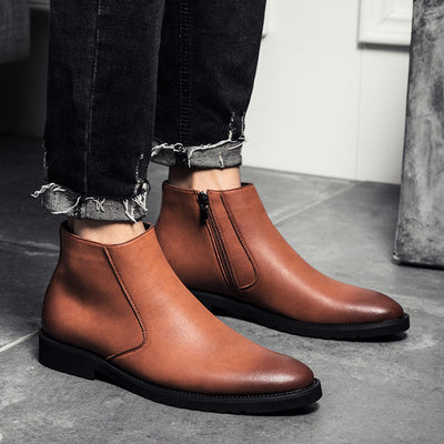 Yomior Fashion Autumn Winter Men Chelsea Boots Pointed Toe Vintage Handmade Leather Boots Business Formal Big Size Ankle Boots