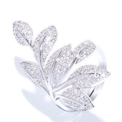 Delicate Silver Leaf Ring For Woman Micro Inlayed Cubic Zirconia Present Finger Ring Vintage Fashion Jewelry Bague rigf28
