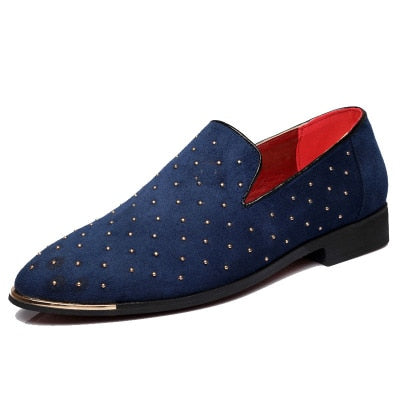 Misalwa Men's Spring Slip On Pointed Toe Rivet Dress Shoes Glitter Loafers Leather Boat Moccasins Wedding Driving Shoe Plus Size
