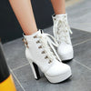 Female Winter Platform Square High Heel Ankle Boots Women Fashion Lace Up Round Toe Shoes Black Yellow White Brown