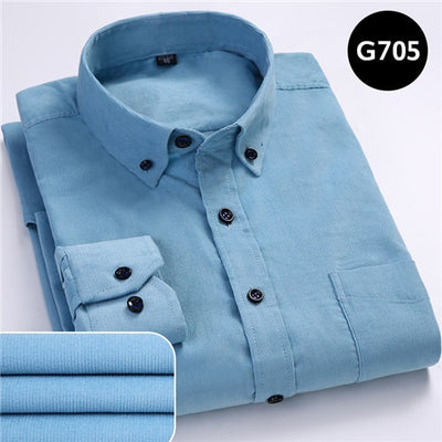 Plus Size 6xl Autumn/winter Warm Quality 100%cotton Corduroy long sleeved button collar smart casual shirts for men comfortable