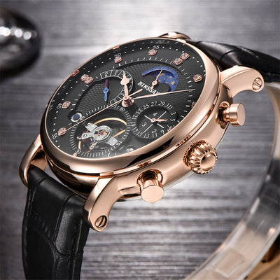 BINSSAW Men Watch Mechanical Tourbillon Luxury Fashion Brand  Leather Man Sport  Watches Mens  Automatic Watch Relogio Masculino