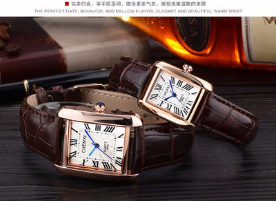 Luxury Brand Chenxi Men Women Casual Quartz Watches Retro Square Design Roman numerals Minimalism Leather Strap Dress Watch