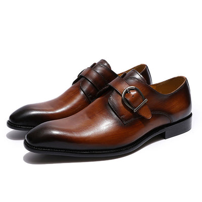 FELIX CHU European Style Handmade Genuine Leather Men Brown Monk Strap Formal Shoes Office Business Wedding Dress Loafer Shoes