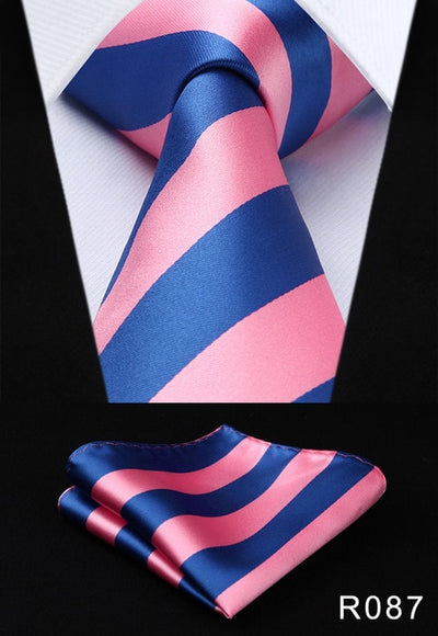 Men Tie Necktie Pocket Square Classic Party Wedding Fashion Striped Polka Dot 3.4"Silk Woven Wedding Handkerchief Set#RS1