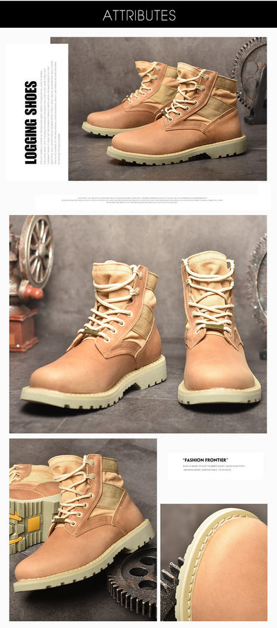 OSCO Autumn Winter Genuine Leather Ankle Boots Men Boots Lace Up Outdoor Casual Men Winter Shoes Botas Homme