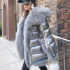 Women Winter Down Jacket Coat Long Warm Silver Parkas Mongolia Sheep Fur Duck Down Coat Parka
