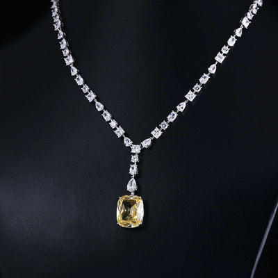 Luxury brilliant Yellow and Clear zirconia waterdrop and cirrus fashion style wedding bridal earring necklace jewelry sets